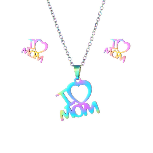 Stainless steel mom letter necklace set