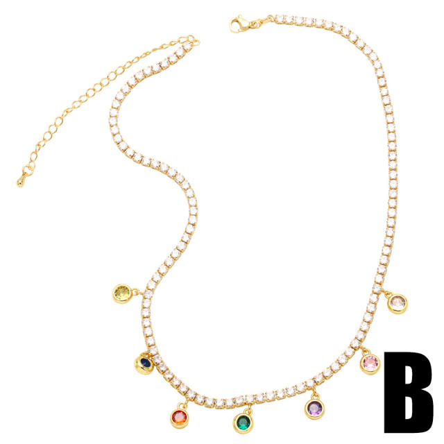 Chic design tennis chain round charm copper necklace