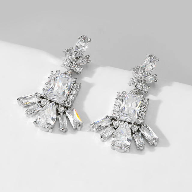 INS cubic zircon copper diamond earrings