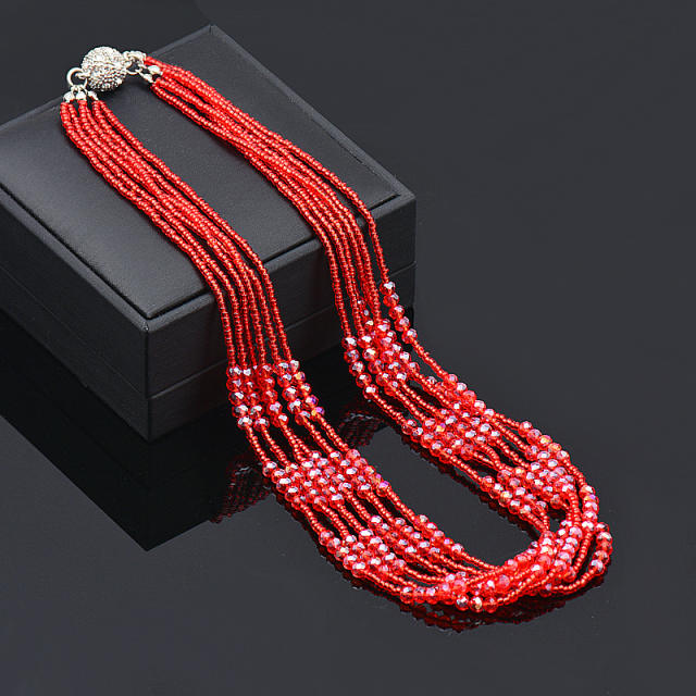 Colorful crystal beads layer Magnetic buckle necklace bracelet set