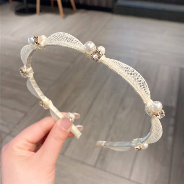 Chic design rhinestone pearl wave shape headband