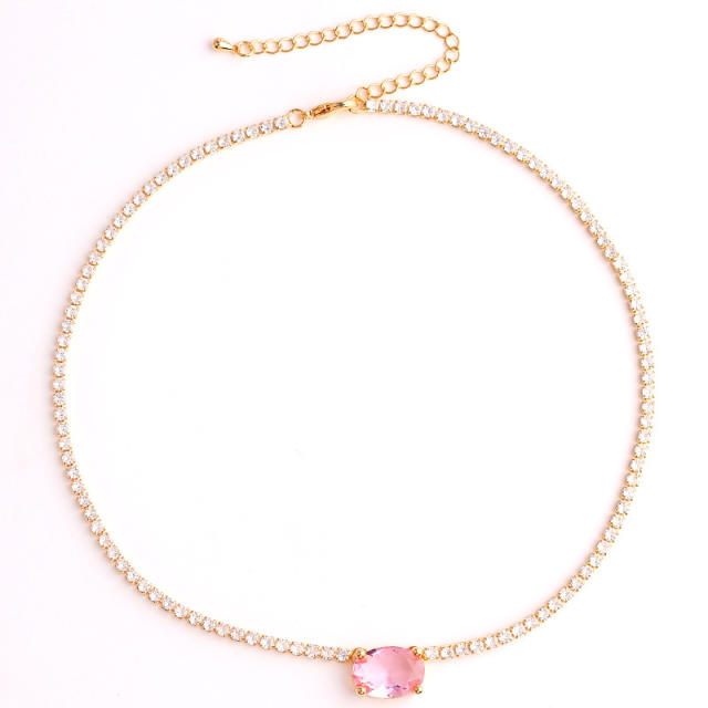 Sweet pink color cubic zircon copper choker necklace