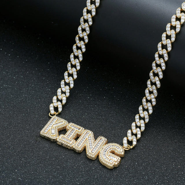 9mm cuban chain hiphop cubic zircon letter custom name necklace