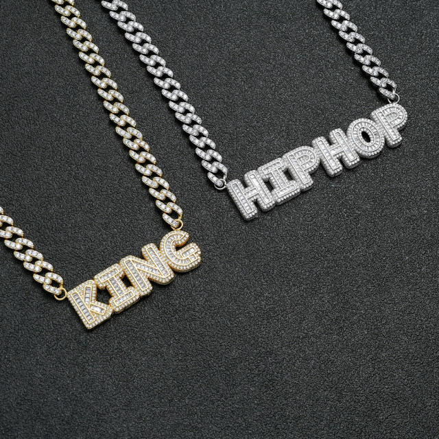 9mm cuban chain hiphop cubic zircon letter custom name necklace