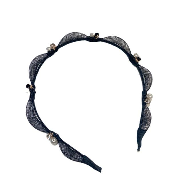 Chic design rhinestone pearl wave shape headband