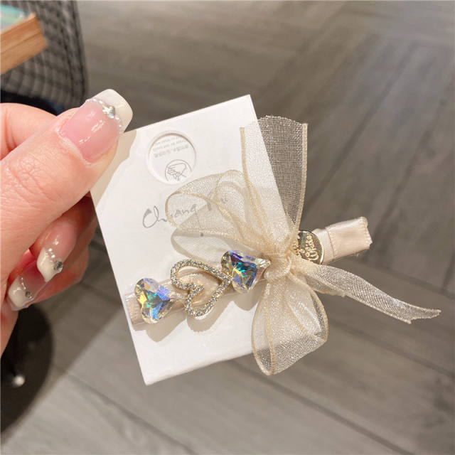 Glass crystal heart bow duckbill hair clips