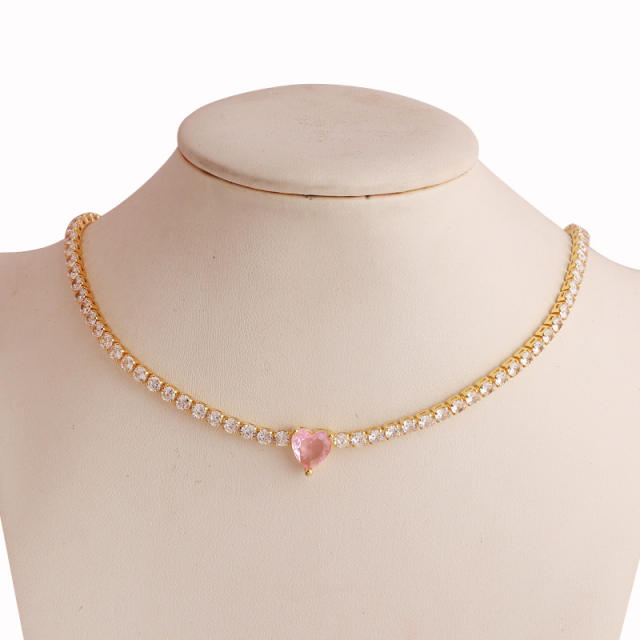 Sweet pink color cubic zircon copper choker necklace