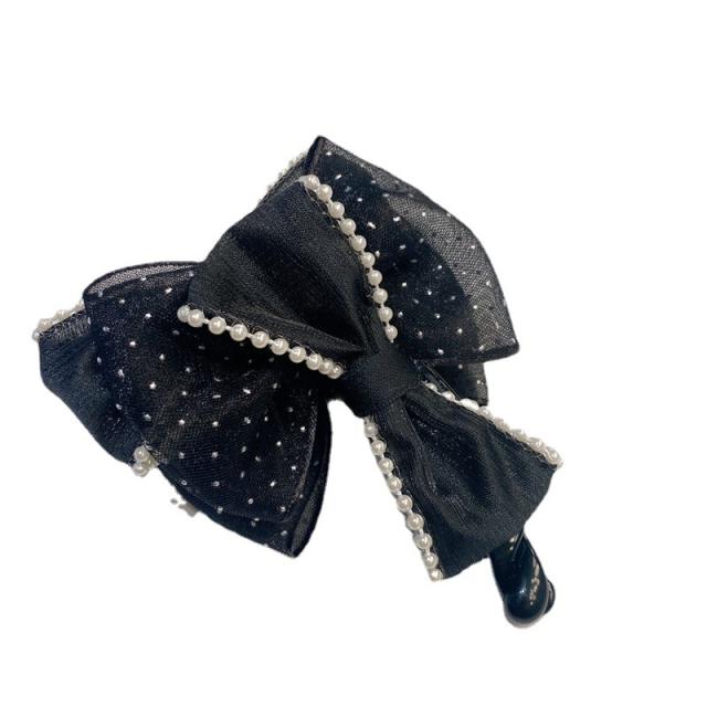 Elegant pearl beads fabric bow banana clips