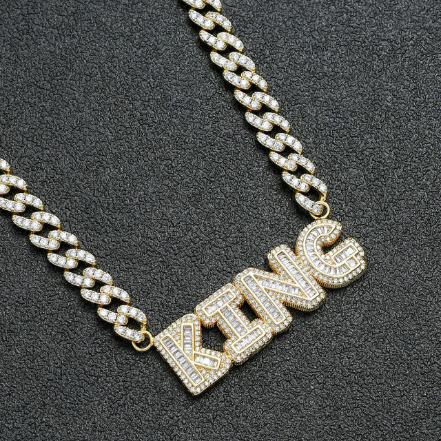 9mm cuban chain hiphop cubic zircon letter custom name necklace