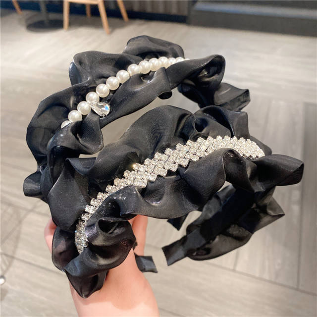 Eleagnt black color rhinestone pearl beads scrunchies headband