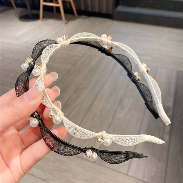 Chic design rhinestone pearl wave shape headband