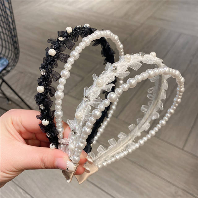 Vintage two layer pearl beads mesh headband