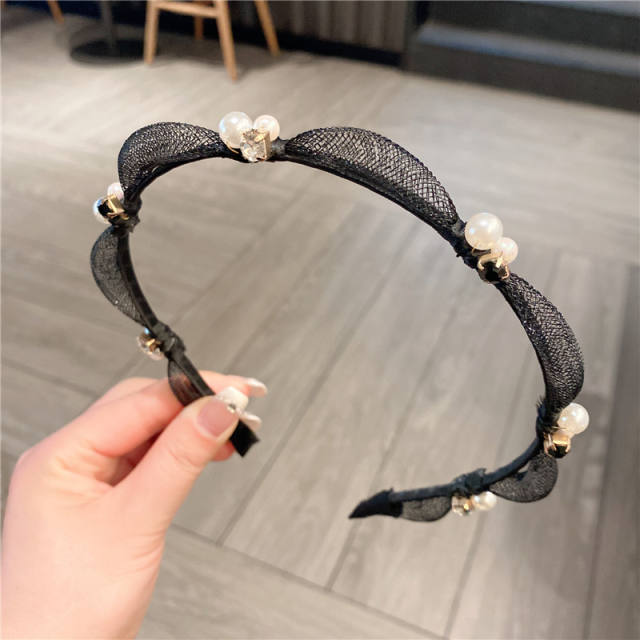 Chic design rhinestone pearl wave shape headband