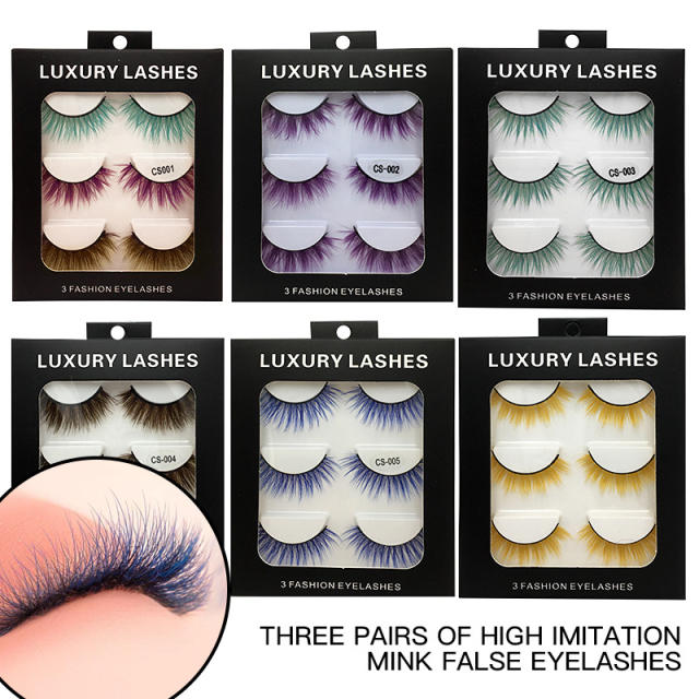 3pair colorful false eyelashes