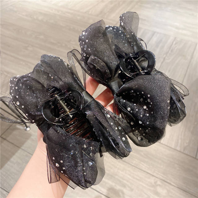 Elegant black mesh rhinestone large size hair claw clips