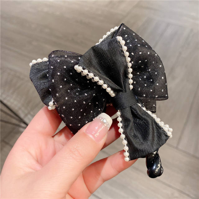 Elegant pearl beads fabric bow banana clips