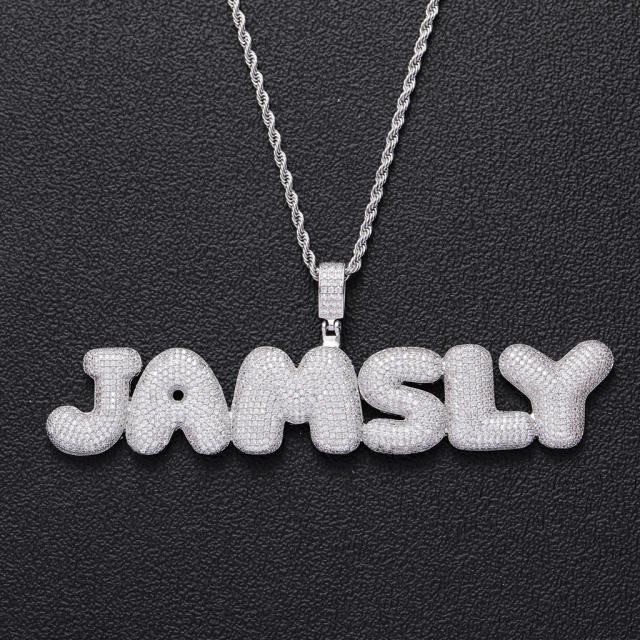 HIHOP pave setting rhinestone custom name copper necklace