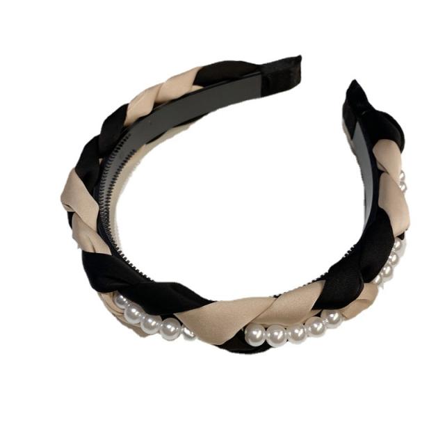 Vintage pearl beads fabric braid headband