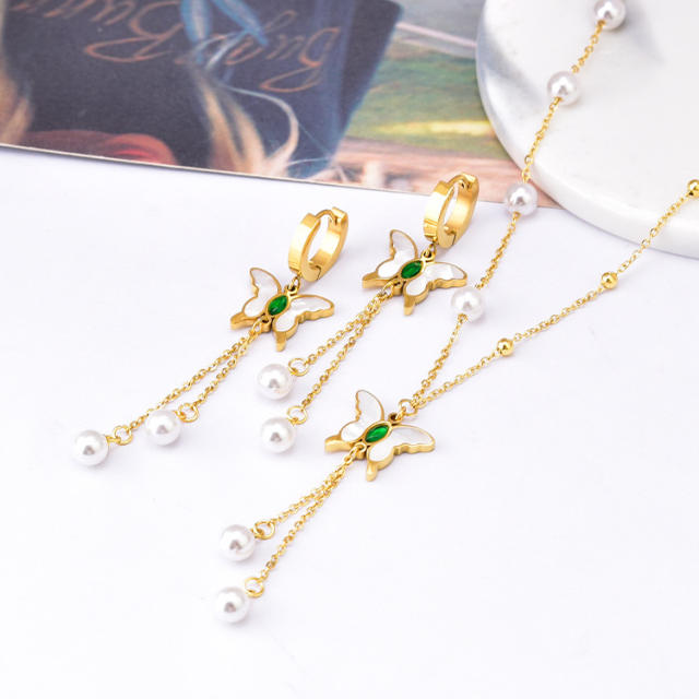 Korean fashion butterfly stainless steel necklace set