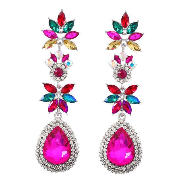 Luxury color glass crystal statement dangle earrings