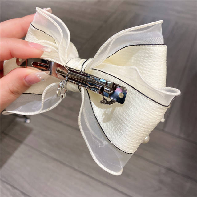 Elegant organza bow french barrette hair clips