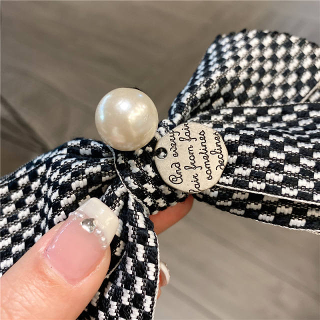 Korean fashion checkered bow french barrette hair clip