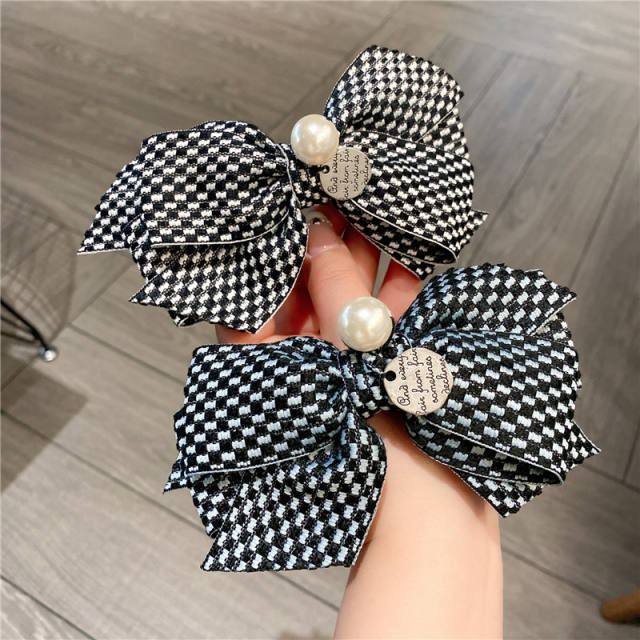 Korean fashion checkered bow french barrette hair clip