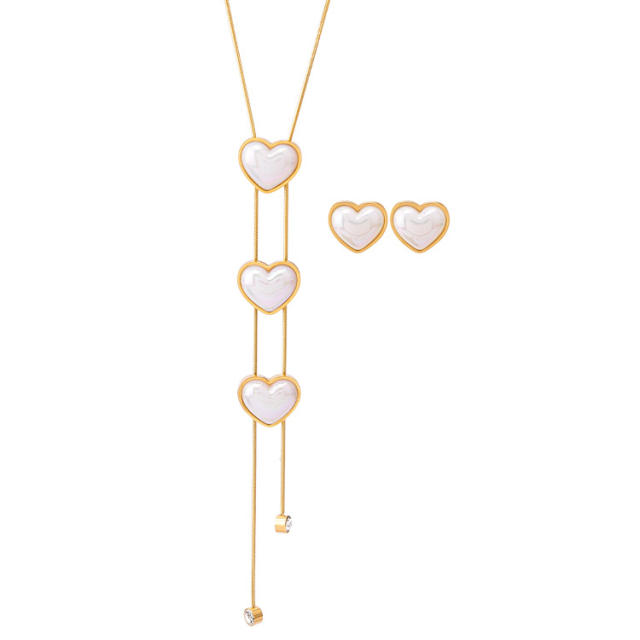 Elegant heart pearl stainless steel necklace set