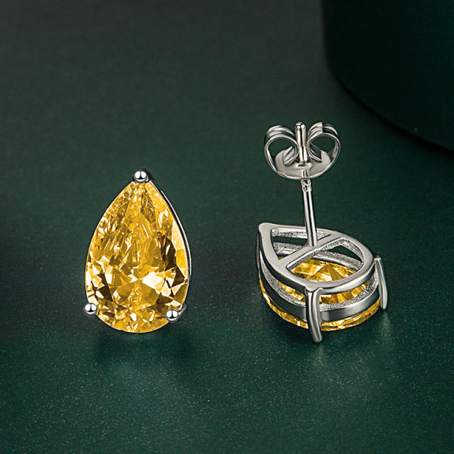 Pear cut cubic zircon 925 needle copper studs earrings