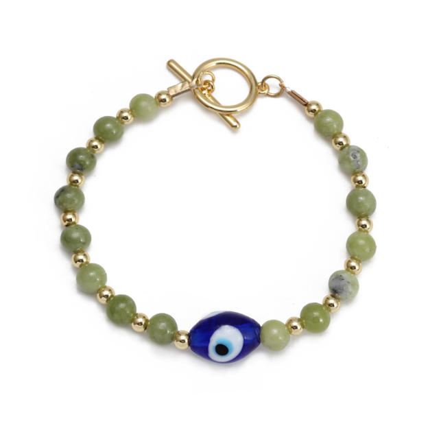 Boho natural stone pearl beads toggle evil eye bracelet