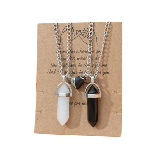 Natural stone magnetic heart couple necklace