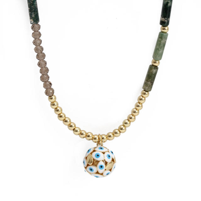 Boho colorful bead evil eye charm necklace