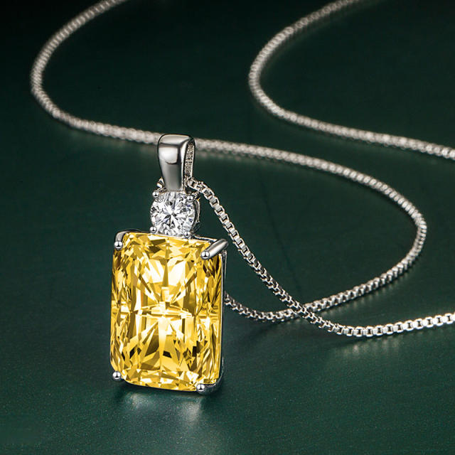 Elegant princess cut cubic zircon copper pendant