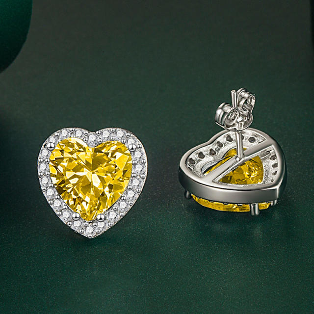 Heart cut cubic zircon 925 needle copper studs earrings