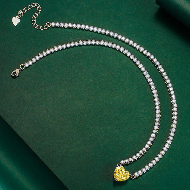 Luxury heart cut cubic zircon tennis chain copper necklace