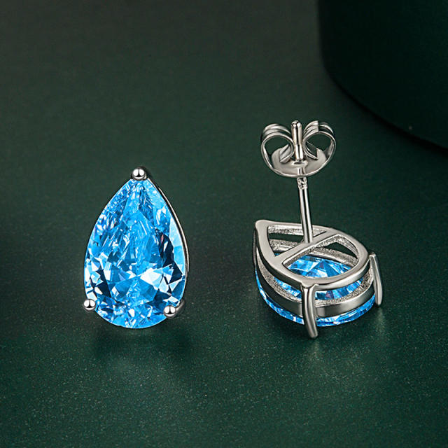 Pear cut cubic zircon 925 needle copper studs earrings