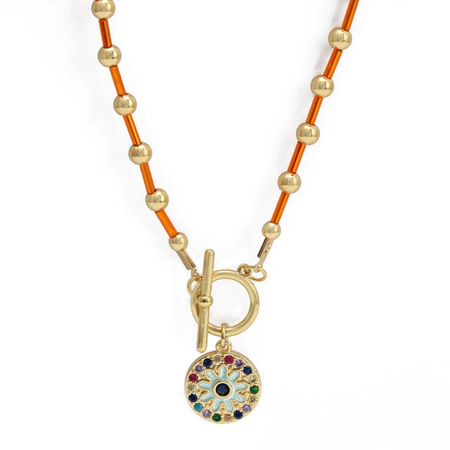 Vintage enamel evil eye charm bead necklace