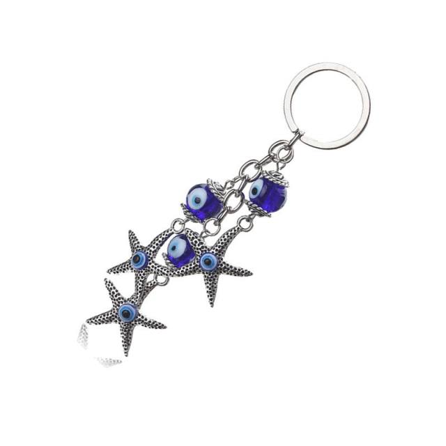 Vintage evil eye starfish charm alloy keychain
