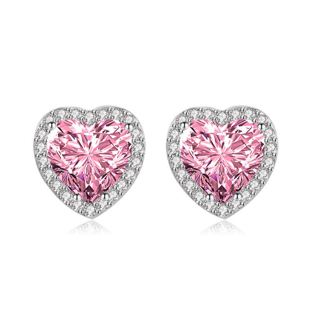 Heart cut cubic zircon 925 needle copper studs earrings