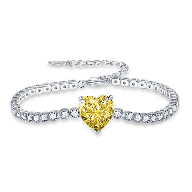 Heart cut cubic zircon tennis chain copper bracelet