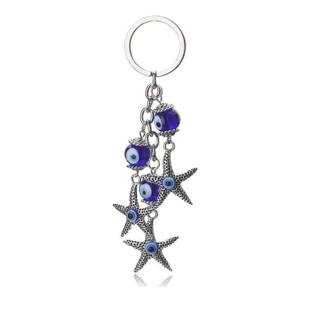 Vintage evil eye starfish charm alloy keychain