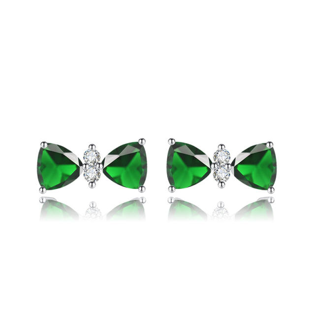 Sweet color cubic zircon bow studs earrings