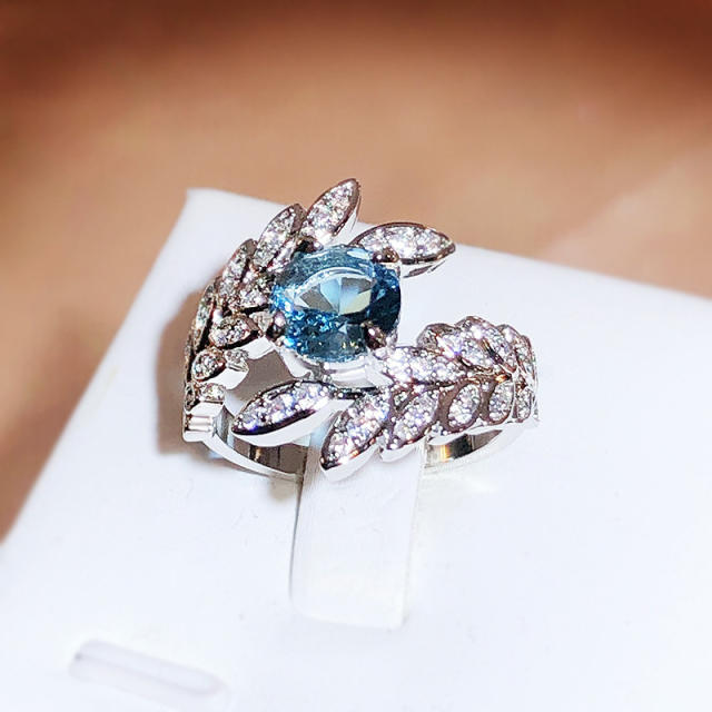 Luxury blue color cubic zircon diamond peacock rings