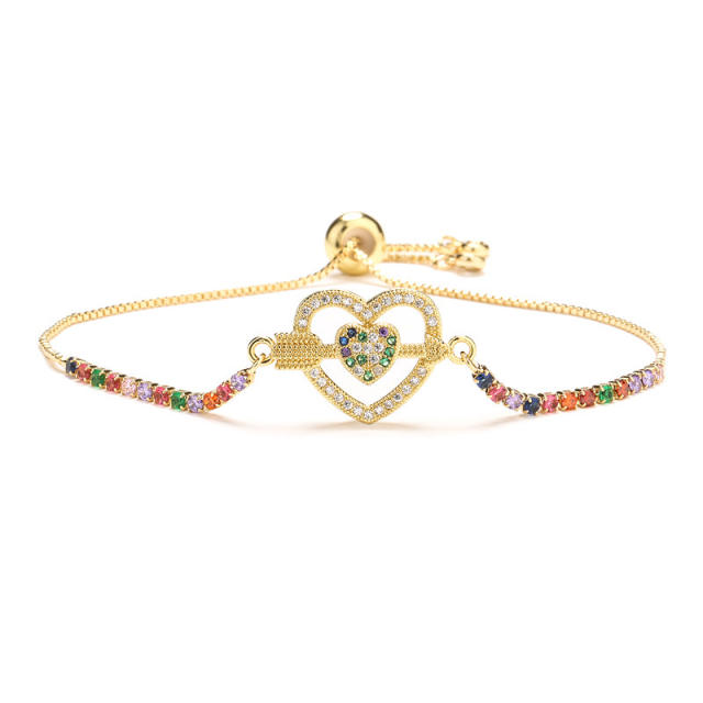 Rainbow cubic zircon heart mother's day copper bracelet