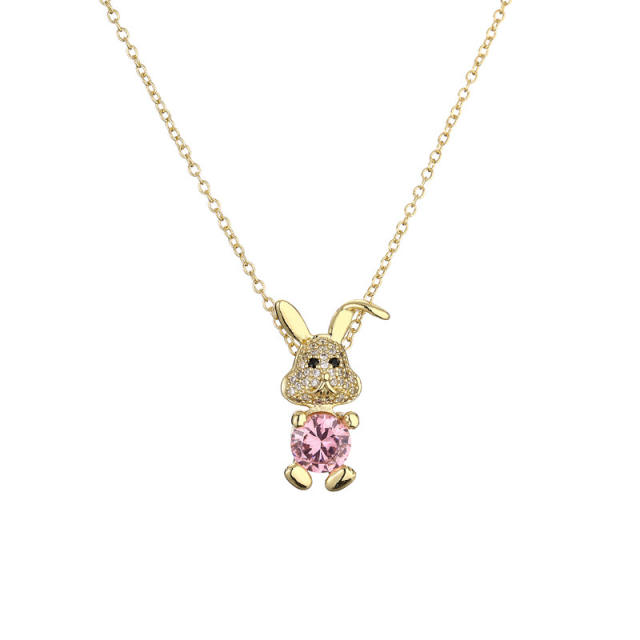 Sweet cubic zircon rabbit heart pendant copper necklace
