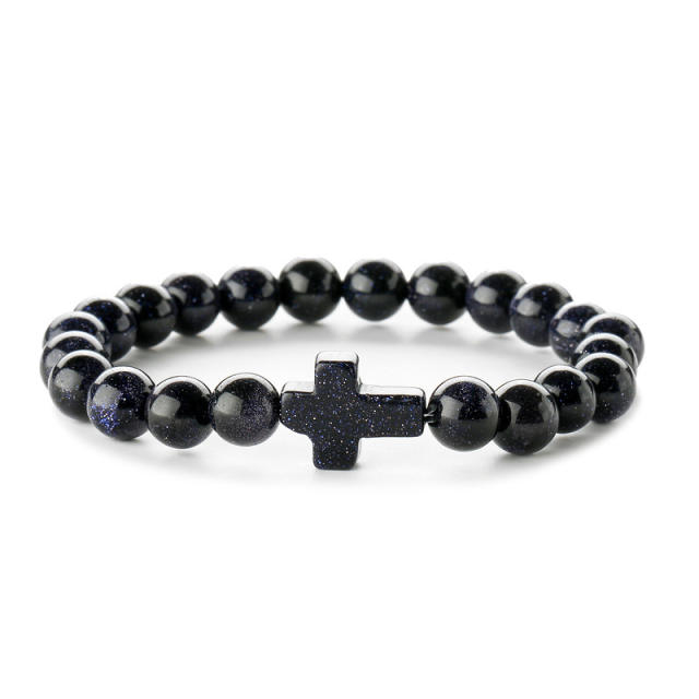 Hot sale natural stone cross bead bracelet