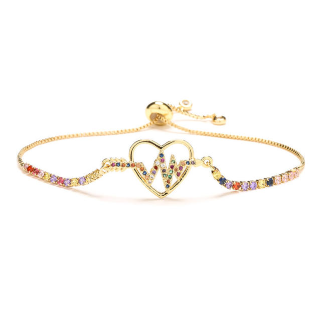 Rainbow cubic zircon heart mother's day copper bracelet
