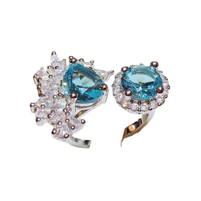 Luxury blue topaz statement adjustable rings