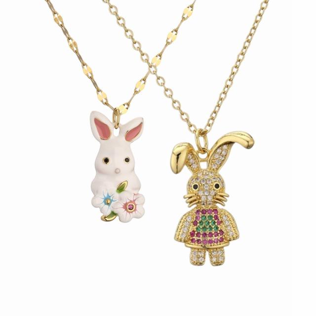 Fashionable cute rabbit pendant copper necklace