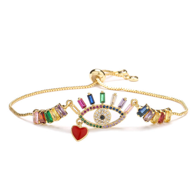 Delicate rainbow cubic zircon evil eye copper bracelet